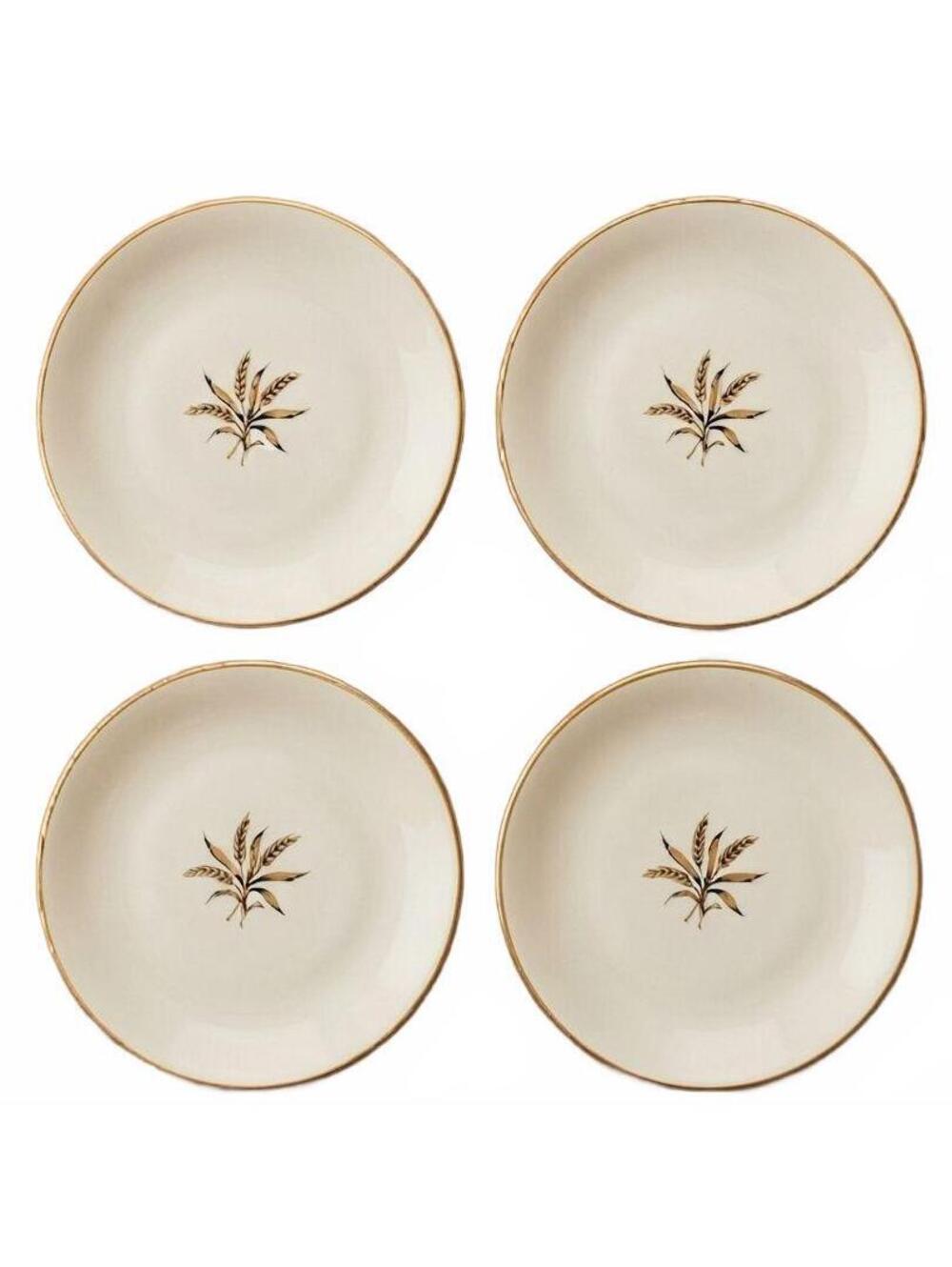 Vintage 1950 Embassy USA Wheat Dinner Plates Set 4 Gold Black Vitrified China